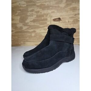 NEW Orthofeet Bliss Black Suede Faux Fur Winter Boots Hands Free Womens 9.5 B